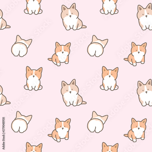 Seamless Pattern of Cute Cartoon Corgi Dog Design on Light Pink Background