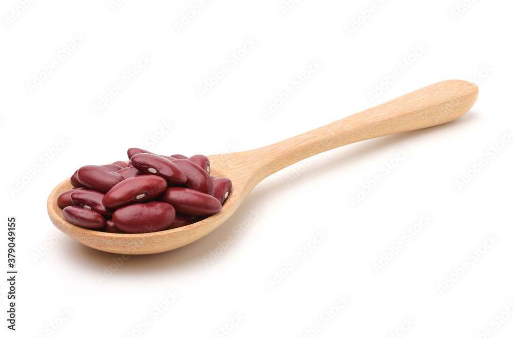 Close up,Red beans in a wooden spoon isolated on white background. Close up,Red beans in a wooden spoon isolated on white background.