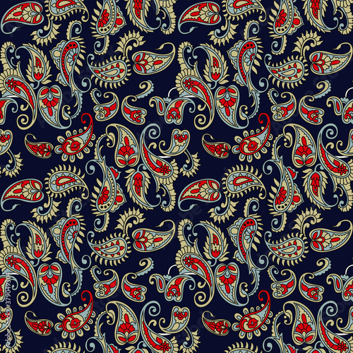 traditional Indian paisley pattern on navy background