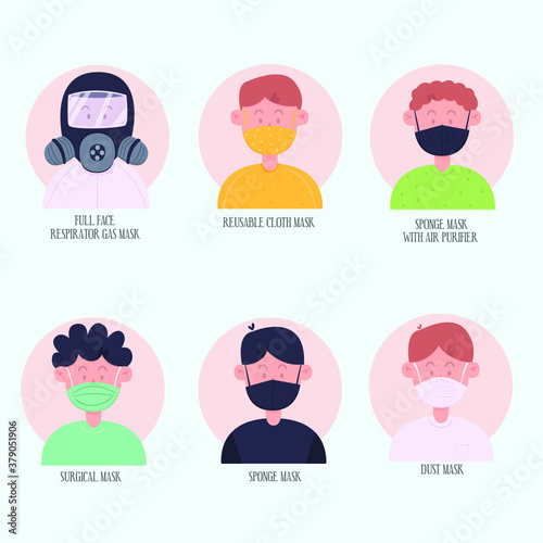 types face masks illustration flat design
