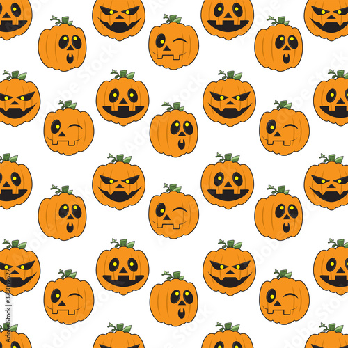 Halloween pumpkin faces pattern.