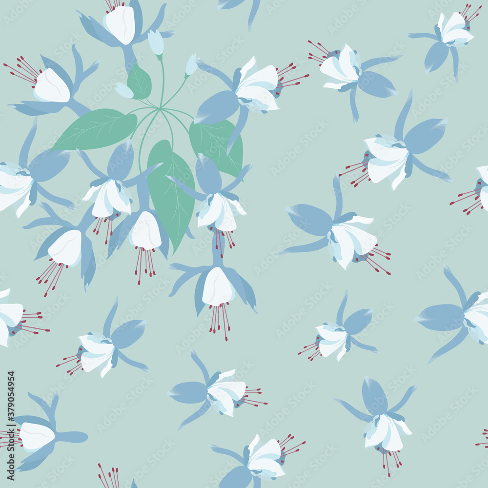 Seamless pattern with delicate fuchsia flowers.