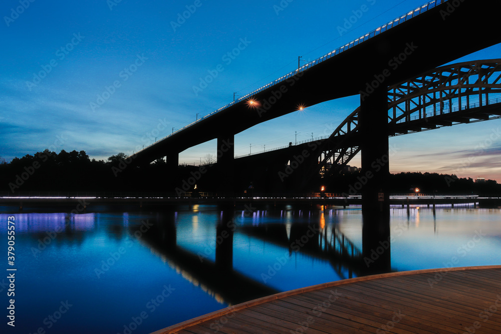 Stockholm, Sweden  The Arsta train bridges at dawn.