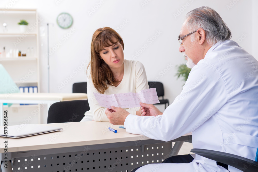 Obraz premium Young woman visiting experienced doctor cardiologist