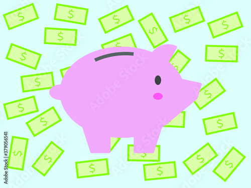 豚の貯金箱と$マーク　ベクター