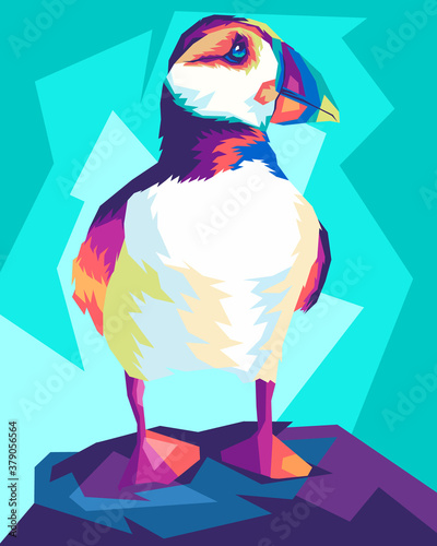 colorful puffin in style pop art illustartion vector