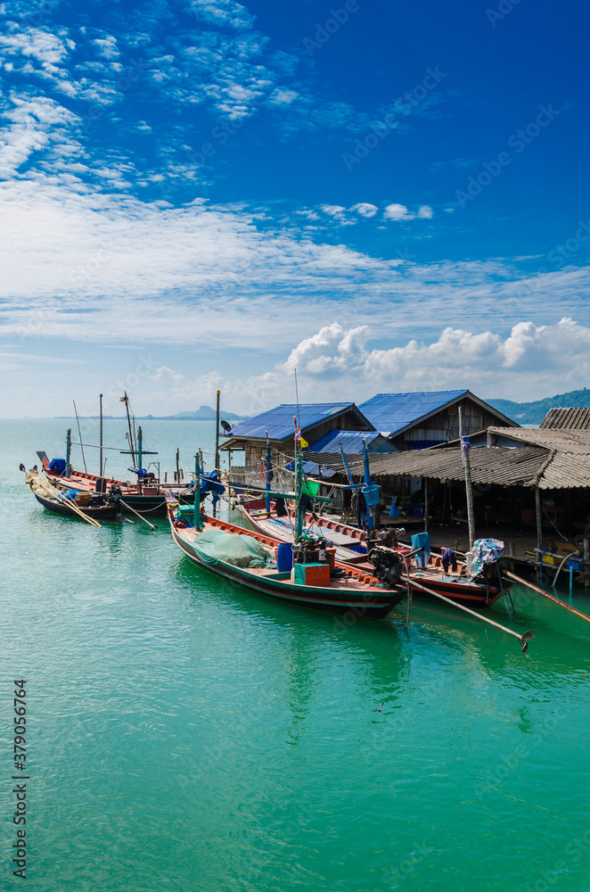 The Fisherman Village On the Clear Sea Water in Southern Thailand.