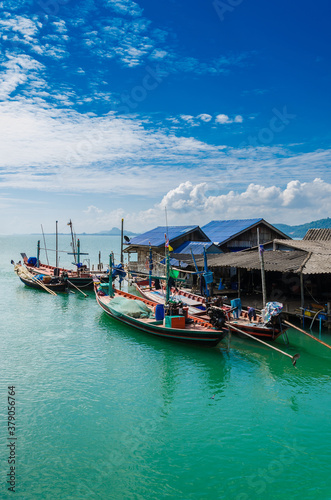The Fisherman Village On the Clear Sea Water in Southern Thailand.