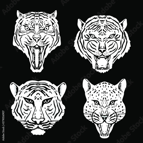 tiger head set vector