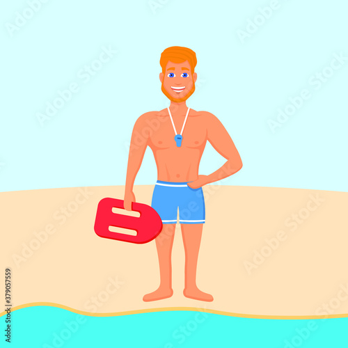 Full color lifeguard illustration character with rescue board