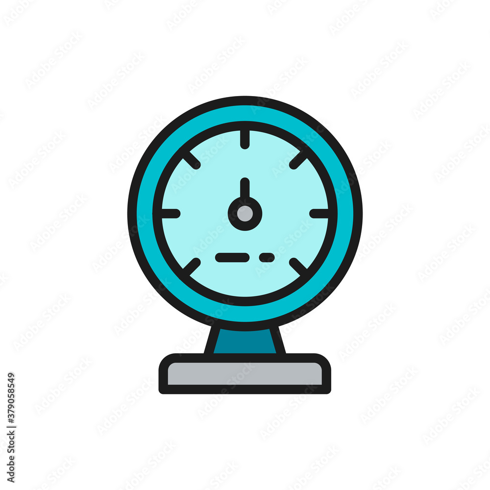 Manometer, device for measuring steam and water pressure flat color line icon. Manometer, device for measuring steam and water pressure flat color line icon.