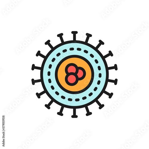 Obraz na plátně Bacteria, virus, microbes, unicellular flat color line icon.