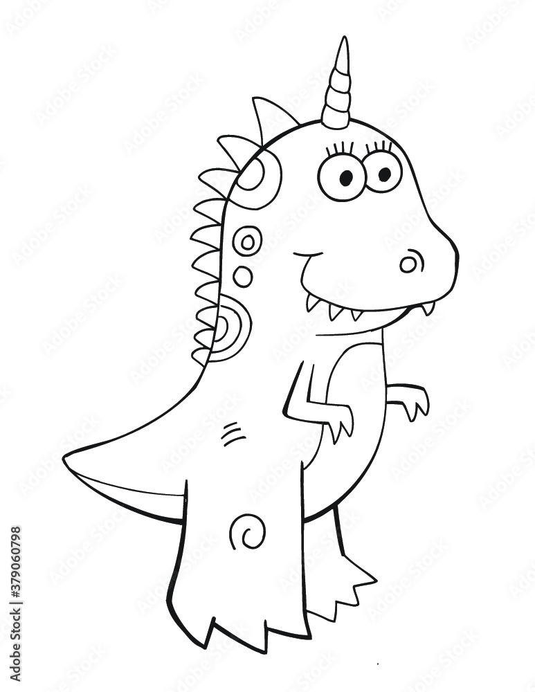 Cute Dinosaur Monster Coloring Book Page Vector Illustration Art Stock ...