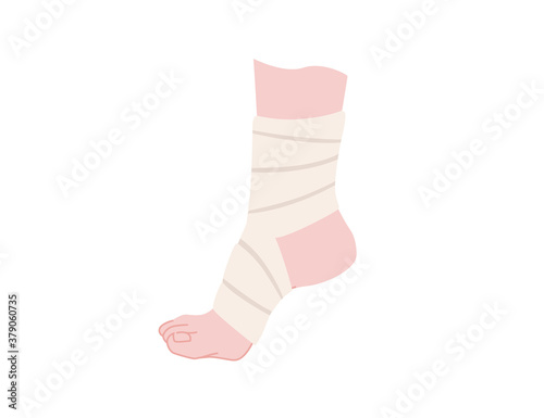 Healthy bandage for leg foot recovery flat vector illustration on white background