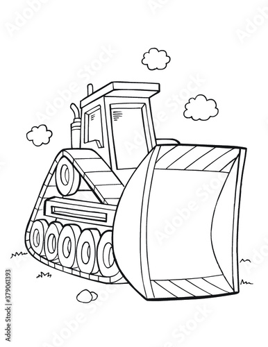 Bulldozer Construction Coloring Book Page Vector Illustration Art