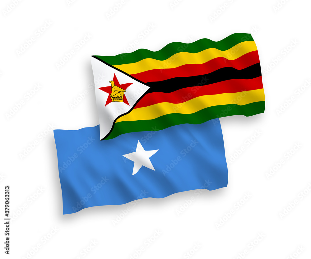 Naklejka premium Flags of Zimbabwe and Somalia on a white background