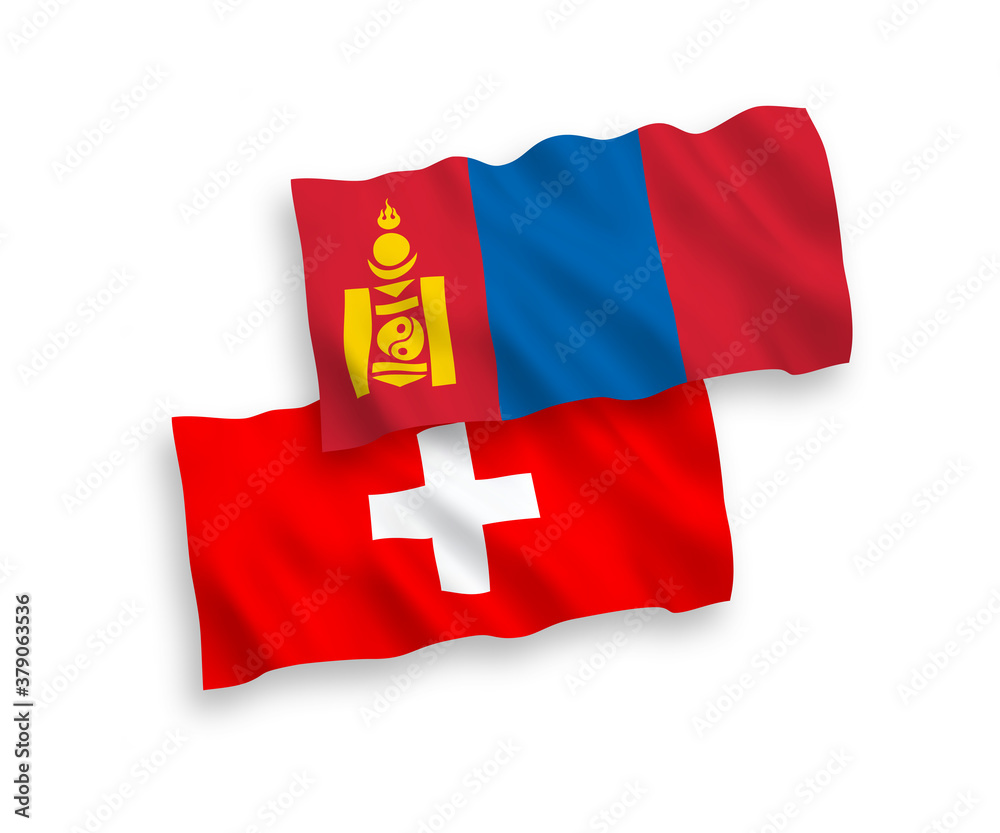 Flags of Mongolia and Switzerland on a white background Flags of Mongolia and Switzerland on a white background