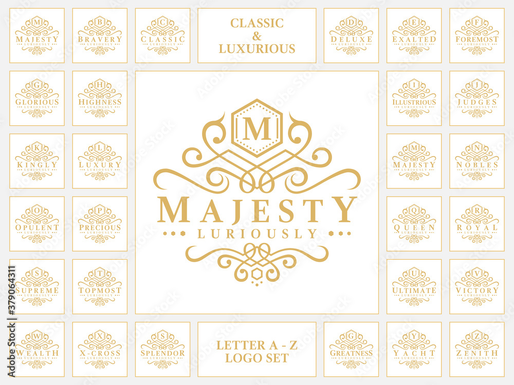 Luxurious letter logo set with classic ornament style