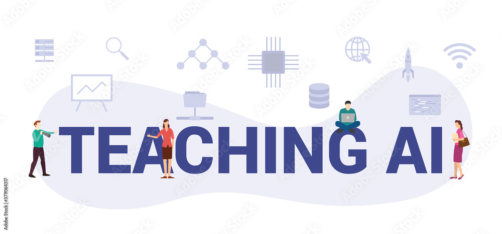 teaching ai artificial intelligence concept with modern big text or word and people with icon related modern flat style teaching ai artificial intelligence concept with modern big text or word and people with icon related modern flat style