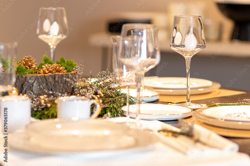 Elegant table set for Christmas dinner