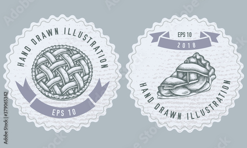 Monochrome labels design with illustration of apple pie