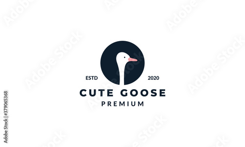 goose or duck or swan head silhouette on circle logo design