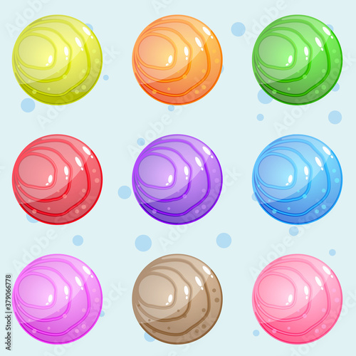 Circular stone with a wave pattern that is bright and shiny for puzzle game. Vector illustration.