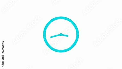 New cyan color circle 12 hours clock icon on white background,clock icon