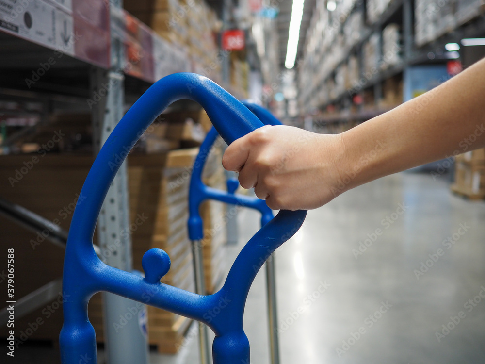 The hand of the girl is drag cart cut home decor