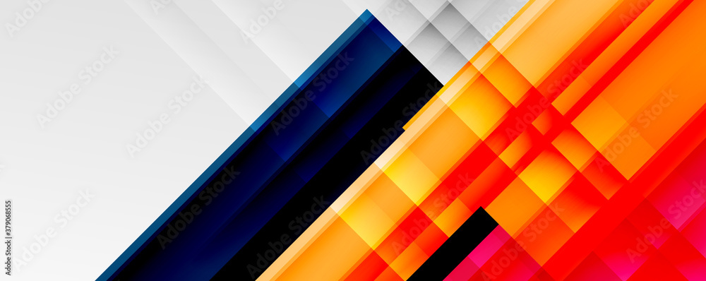 Fototapeta premium Geometric abstract backgrounds with shadow lines, modern forms, rectangles, squares and fluid gradients. Bright colorful stripes cool backdrops