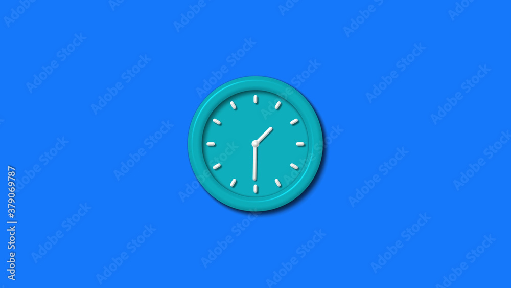 New cyan color 3d wall clock isolated on blue background,12 hours clock isolated New cyan color 3d wall clock isolated on blue background,12 hours clock isolated