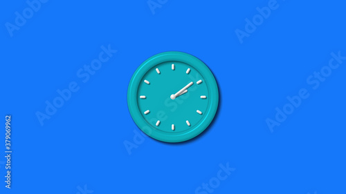 New cyan color 3d wall clock isolated on blue background,wall clock