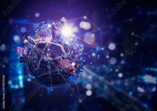 Fototapeta Naklejka Na Ścianę i Meble -  Miniature earth globe with skyscrapers background