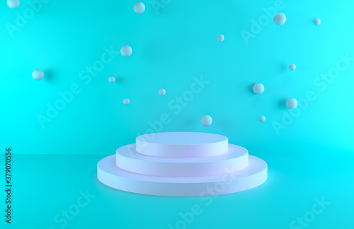 3D Illustration of Bright podium pedestal  blank stand for product and display on Aqua background