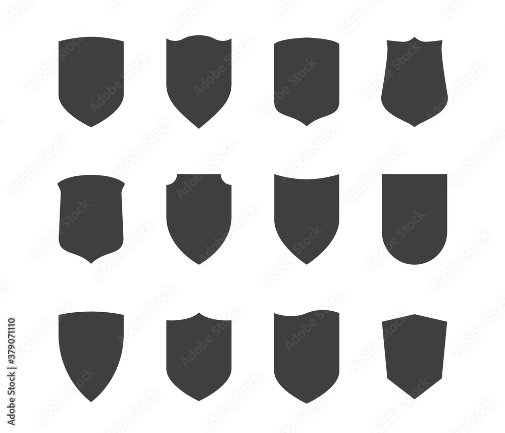 Shield icons set. Protection vector symbol. Black on white background.