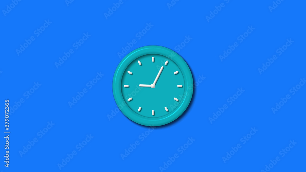 New cyan color 3d wall clock isolated on blue background,3d wall clock New cyan color 3d wall clock isolated on blue background,3d wall clock