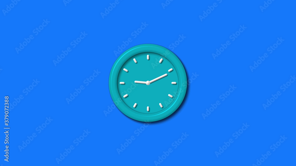 New cyan color 3d wall clock isolated on blue background,3d wall clock New cyan color 3d wall clock isolated on blue background,3d wall clock