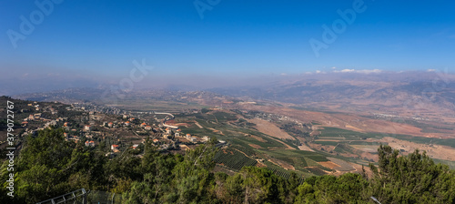 View of Southern Lebanon and Northern Israel with the concrete wall built along the international border, as seen from kibbutz Misgav-Am lookout point, Upper Galilee, Israel. photo