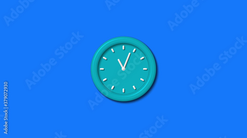 New cyan color 3d wall clock isolated on blue background,3d wall clock