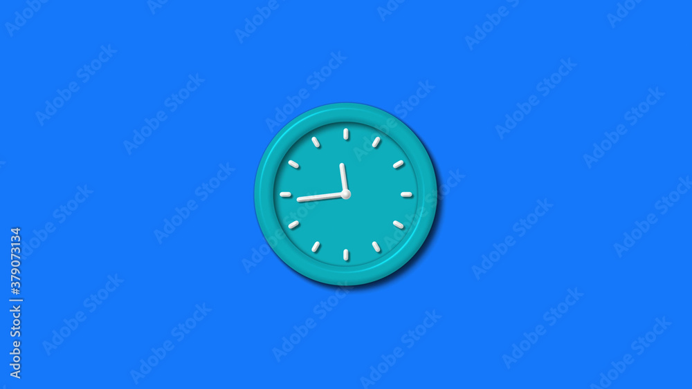 New cyan color 3d wall clock isolated on blue background,3d wall clock New cyan color 3d wall clock isolated on blue background,3d wall clock