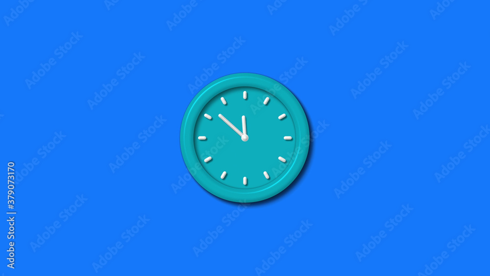 New cyan color 3d wall clock isolated on blue background,3d wall clock New cyan color 3d wall clock isolated on blue background,3d wall clock