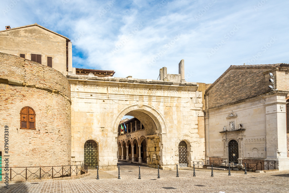 View at the Ancient building of Augustus Arch in Fano, Italy