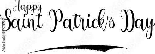 Happy Saint Patrick's Day. Calligraphy Handwritten Black Color Text On Yellow 
Background