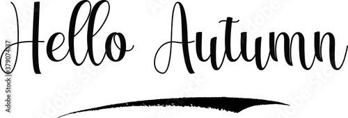 Hello autumn Calligraphy Handwritten Black Color Text On Yellow 
Background