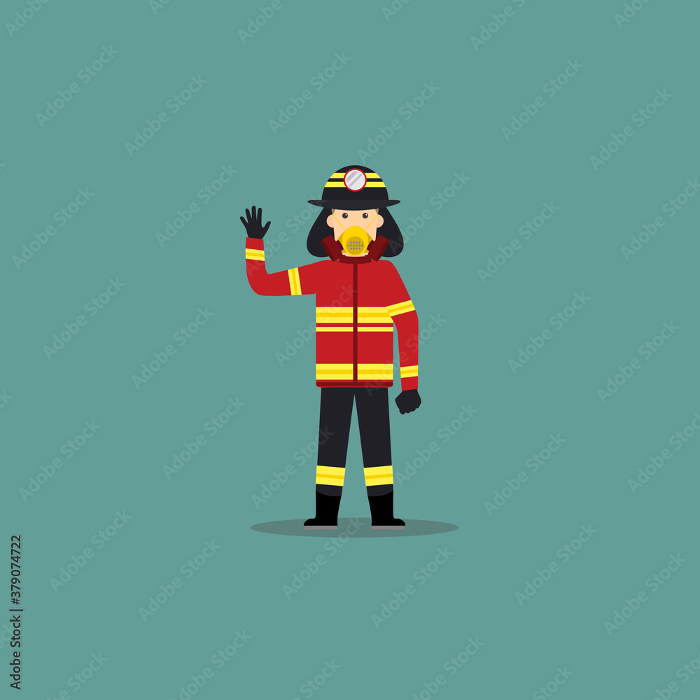 Cartoon Illustration of Waving Firefighter Cartoon Illustration of Waving Firefighter