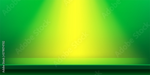 plank table green and light shine for background, plank wood vivid green color on wall room, copy space for advertise product display, table plank front view for backdrop