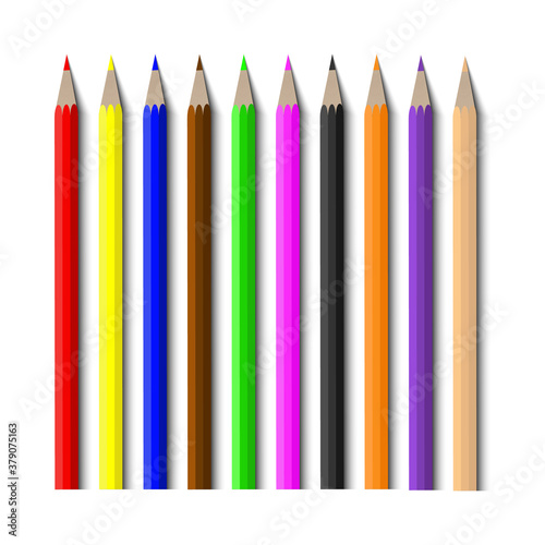 Colorful pencils on white background.Vector illustration.