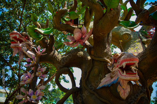 A big statue dragon at Suoi Tien park in Ho Chi Minh Vietnam closeup photo