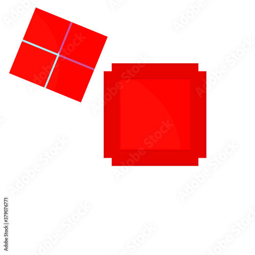 Vector illustration of an open red gift box with blue bow.