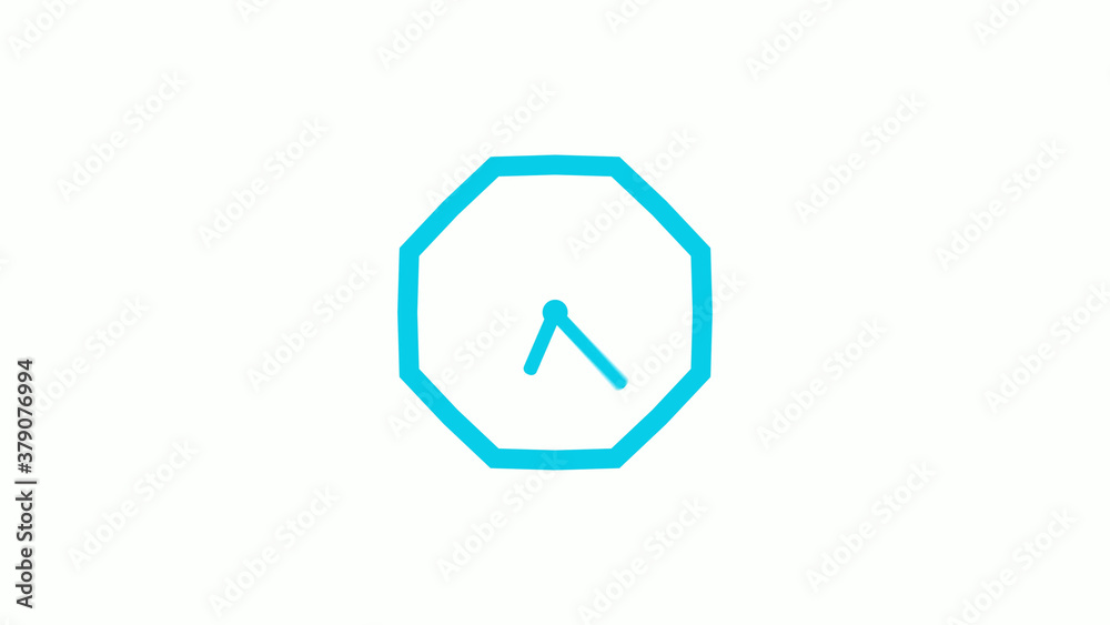 Amazing cyan color counting down clock icon on white background,clock icon without trick